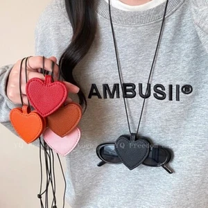 Pendant Long Sweater Chain Leather Heart Pendant Necklace Women - Picture 1 of 13