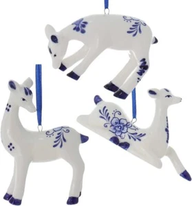 Delft Blue Porcelain Deer Ornaments | Set of 3 | Kurt Adler - Picture 1 of 5