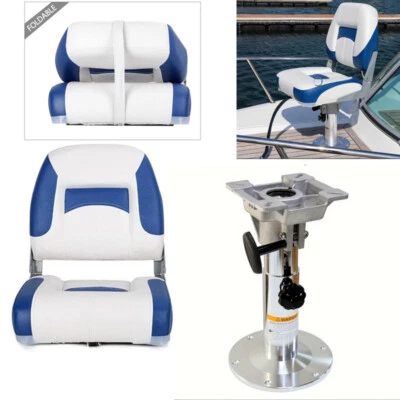 Low Back Folding Boat Seat + Adjustable Height Locking Boat Seat Pedestal Set Foto 1 de 4