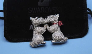 Signed Swarovski Pave' Crystal Scottie Dogs Pin Brooch Retired - Picture 1 of 7