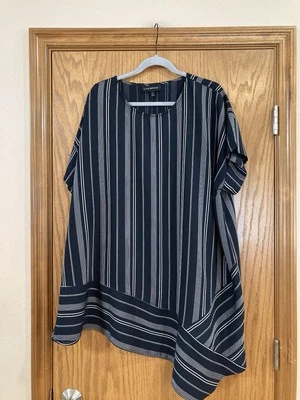 Vestido Lane Bryant, Talla 16, Rayas Verticales Negro/Blanco, Corto/Suelto, Poliéster/Visco Foto 1 de 4