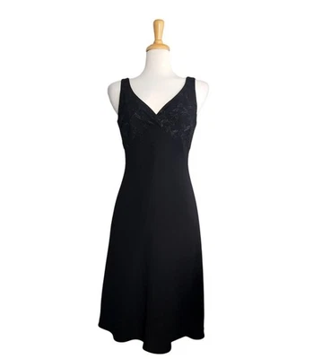 Evan Picone Black Floral Sparkle Midi Dress Womens Size 6 90s Vintage - Image 1 of 4