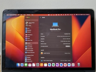 MacBook Pro Retina 13" Mitte 2014 16 GB RAM 256 GB SSD - Bild 1 von 4