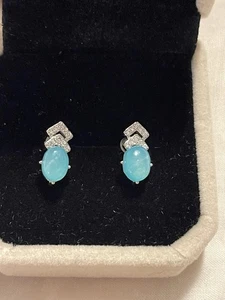 Gorgeous Oval Shape Amazonite Earrings In Silver Colour On Copper Base - Picture 1 of 4