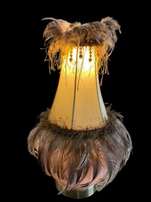 Vintage Ostrich Feather Gold Silk Lamp Shade HTF (Larger Matching Available) - Image 1 of 4