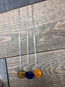 3 Cocktail Swizzle Rührstäbchen Löffel mundgeblasenes Glas blau-bernstein-orange/gelb 7A - Bild 1 von 4