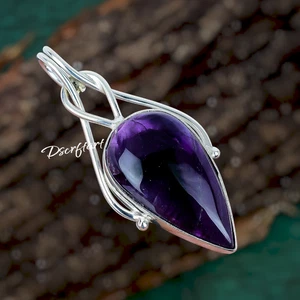Amethyst Teardrop Pendant | Handmade 925 Silver Necklace | February Birthstone - Picture 1 of 9