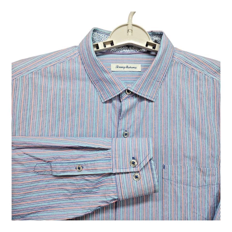 Camisa de Vestir Tommy Bahama Hombres XLARGE Rojo Azul Rayas Botones Carrera Informal Foto 1 de 4
