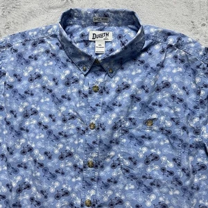 Duluth Shirt Mens 3XL Relaxed Fit Blue Bicycle All Over Print Untucked Cotton - Picture 1 of 7