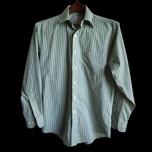 Camisa de vestir Brooks Brothers para hombre pequeña S calce regular verde sin planchar negra a cuadros - Imagen 1 de 13