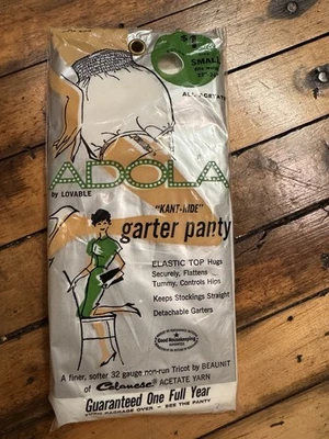 VTG dead stock 1950’s Adola  Acetate garter panty NIP size small 22-24” w SISSY - Image 1 of 4