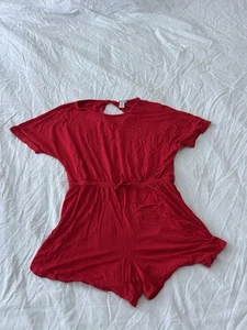 Nordstrom Girls Romper Size Xl Round Neck Tie-Front Short Sleeve Red 147 - Picture 1 of 5