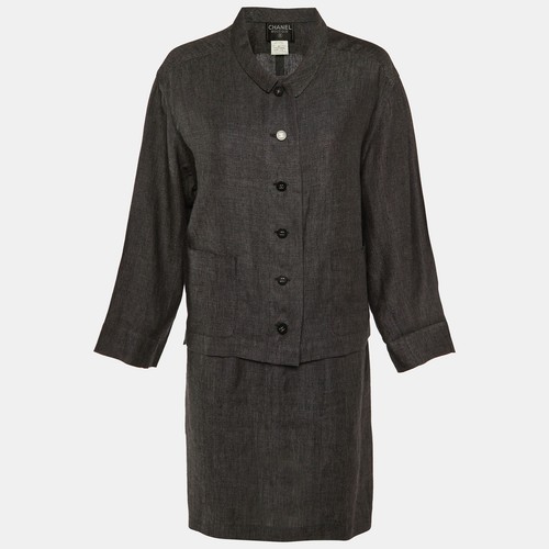Set abito e giacca formale Chanel grigio lino M