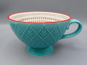 Taza grande de cerámica Tesco Kosmo turquesa con patrón de borde rojo 400 ml - Nueva - Imagen 1 de 7