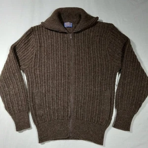 L 80s 90s PENDLETON Chunky Wool Full Zip Knit Sweater Jacket Vintage - Picture 1 of 8