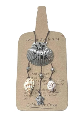 Pewter 葡萄酒白酒瓶标签 贝壳、海龟、航海 Coldwater Creek 出品 — 第 1/2 张图片