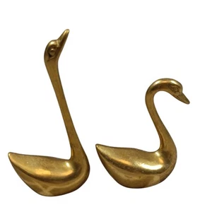 2 Vintage Messing Schwäne Figuren Enten Gänse Vögel Deko Mid Century Modern Mama Baby - Bild 1 von 7