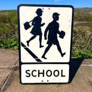 Original vintage Mid Century Aluminium School Warning Sign - Picture 1 of 14