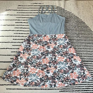 Pact Lake Blossoms/Lake Stripe Fit & Flare Strappy Dress Women’s Size XL - Picture 1 of 8