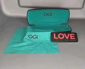 OGI Eyewear Hard Eyeglasses Clamshell Case Spring Hinge Black Mint Green W/cloth - Picture 1 of 4