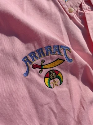Vintage "Shrine Circus" Button-Down Long Sleeve Shirt - Pink - Ararat Shriners - Image 1 of 4