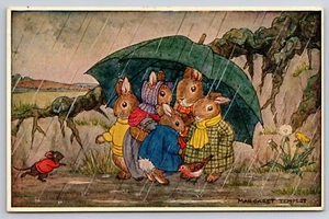 Postcard Shelter From The Rain Margaret Tempest Medici Society artist card drawi - Picture 1 of 2