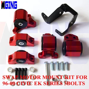 Motor Mount Engine Chassis Kit For 96-00 Honda Civic EK B16 B18 B20 Red 3Bolt - Bild 1 von 4