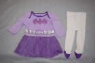 Baby Girls PURPLE L/S BATGIRL DRESS & TIGHTS Batman SIZE NB 3-6 6-9 12 18 MO