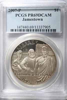 2007 P Jamestown $1 Silver 400th Anniversary coin-PCGS PR69 DCAM - Image 1 of 2