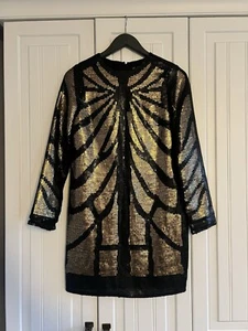 Black and Gold Sequin Loose Going Out Dress - ASOS - Size 6 - Picture 1 of 9