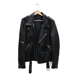 The Kooples Black Leather Biker Jacket Belted Size M - Picture 1 of 4