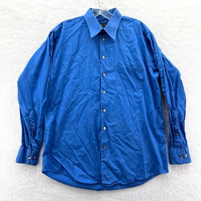 Camisa social masculina Perry Ellis 15 azul média com botões gola recortada sólida - Imagem 1 de 4