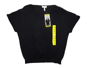 Jessica Simpson sz:S Women's Short Sleeve Top V-Neck Ruched Bottom T-shirt Black - Picture 1 of 10