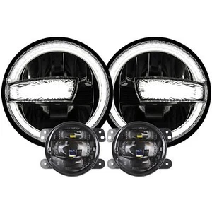 For Hummer H2 H3 H3T 06-10 7" Halo DRL LED Headlights 4" Fog Lights Combo 4PCS - Picture 1 of 11