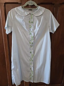 VTG Lisanne Distinctive Loungewear Lt. Blue Embroidered Nightgown House Dress L - Picture 1 of 17