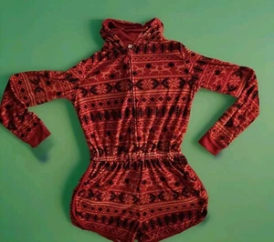 Girls Art Class Fair Isle Reindeer Romper Hoodie Red & Black Small NWOT Pockets - Picture 1 of 23