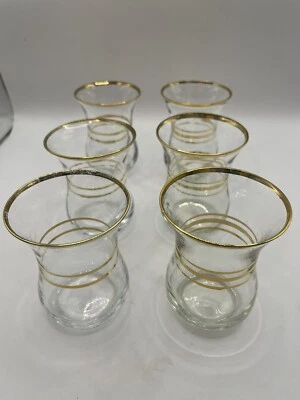 Tazas de té persas turcas vintage - 6 vasos con bandas con bordes dorados Foto 1 de 4