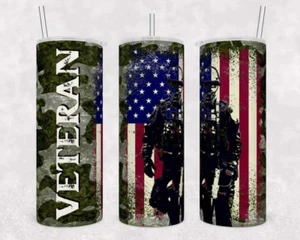 Military Veteran Camo Soldier Flag Stainless Steel Tumbler - Picture 1 of 3