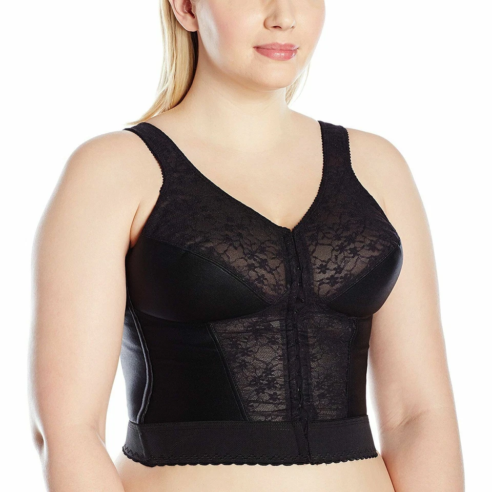 Exquisite Form 1600 Womens Black Satin Long Line Lace Trim Posture Bra 42dd BHFO