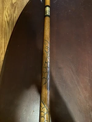 Antique Pool Cue Cane.  Made of Engraved Wood With Brass Trim. Solid Brass End - Image 1 of 4