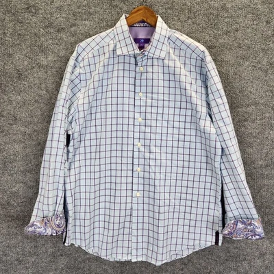 Egara Shirt Mens XL Purple Blue Check Non Iron Button Up Flip Cuff Cotton - Image 1 of 4