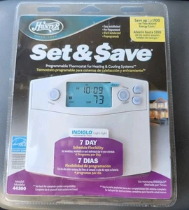 Hunter Set & Save 7-Day Programmable Thermostat 44360 Heat Cool Indiglo LCD - Picture 1 of 2