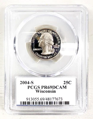2004-S Wisconsin Statehood Silver Quarter PCGS PR69DCAM Certified PR69 - Image 1 of 4