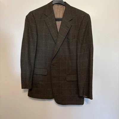 Oliver Suit Jacket Brown/Blue Plaid Blazer Alpaca Wool Union Made Size 42L - Image 1 of 4