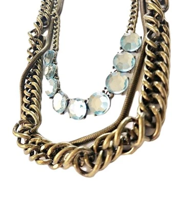 现代主义菊石绿色水晶厚3链项链古董青铜  — 第 1/4 张图片