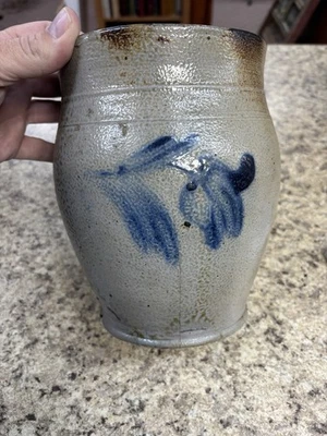 Antique 1 Gallon Stoneware Crock Cobalt Decorated Salt Glaze. 8x6x6. Roughly. - Image 1 of 4