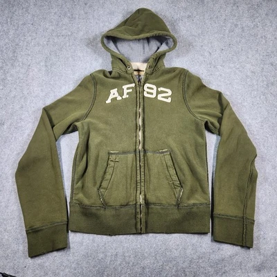 Sudadera con Capucha De Colección Abercrombie Fitch Para Hombre Grande Verde Cremallera Completa Envejecida Y2K Preppy Foto 1 de 4
