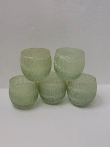 1950s Roly Poly Rubber Spaghetti String Glass Set of 5 Glasses MCM Green - Picture 1 of 4