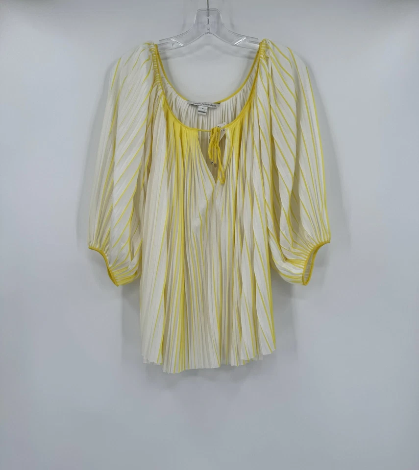 Top túnica plisada boho manga abullonada amarilla Diane von Furstenberg para mujer talla 10 Foto 1 de 4