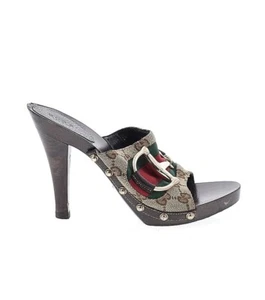 Sandalias de tacón con zueco GUCCI Signature Web Horsebit talla 35 - Imagen 1 de 14